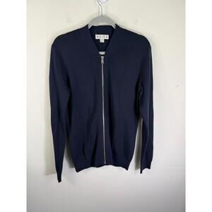 Reiss Zip Cardigan Bomber Small Navy Blue Wool Blend Knitted Jacket Mens